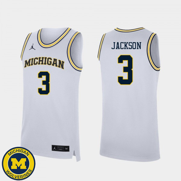 Mens Michigan Wolverines #3 Zeb Jackson White Fashion Basketball Jersey